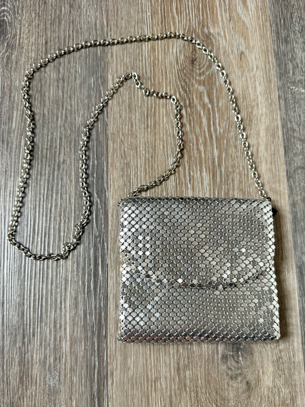 RSVP Silver Chainmail Shiny Crossbody Bag Small